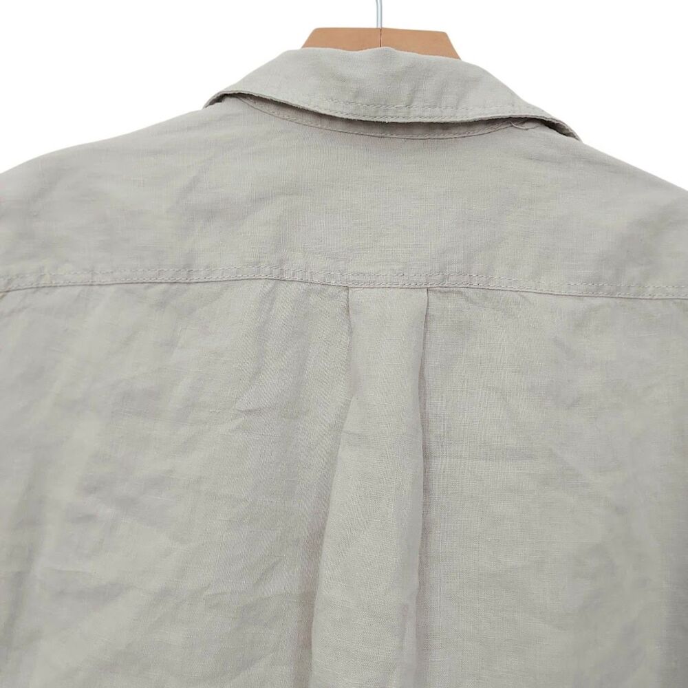 Zara Linen Shirt Womens Medium Beige Long Sleeve Button Up Boxy Coastal Boho - Picture 5 of 11